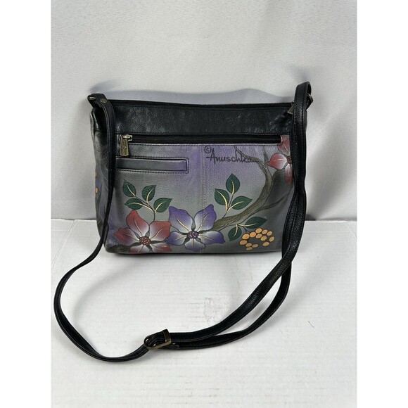 Anuschka Hand-Painted Leather Medium Cross Body Bag Bird On a Branch - Picture 5 of 12